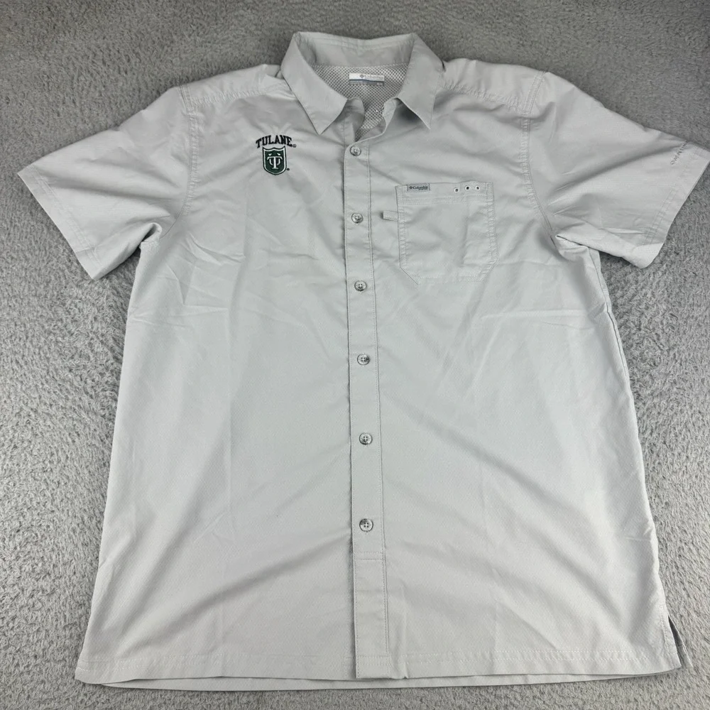 Columbia PFG Shirt Mens Medium Gray Omni-Shade Performance Fishing Tulane